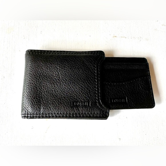 Fossil Men's Neel Sliding 2 in 1 Black Wallet - Picture 1 of 7
